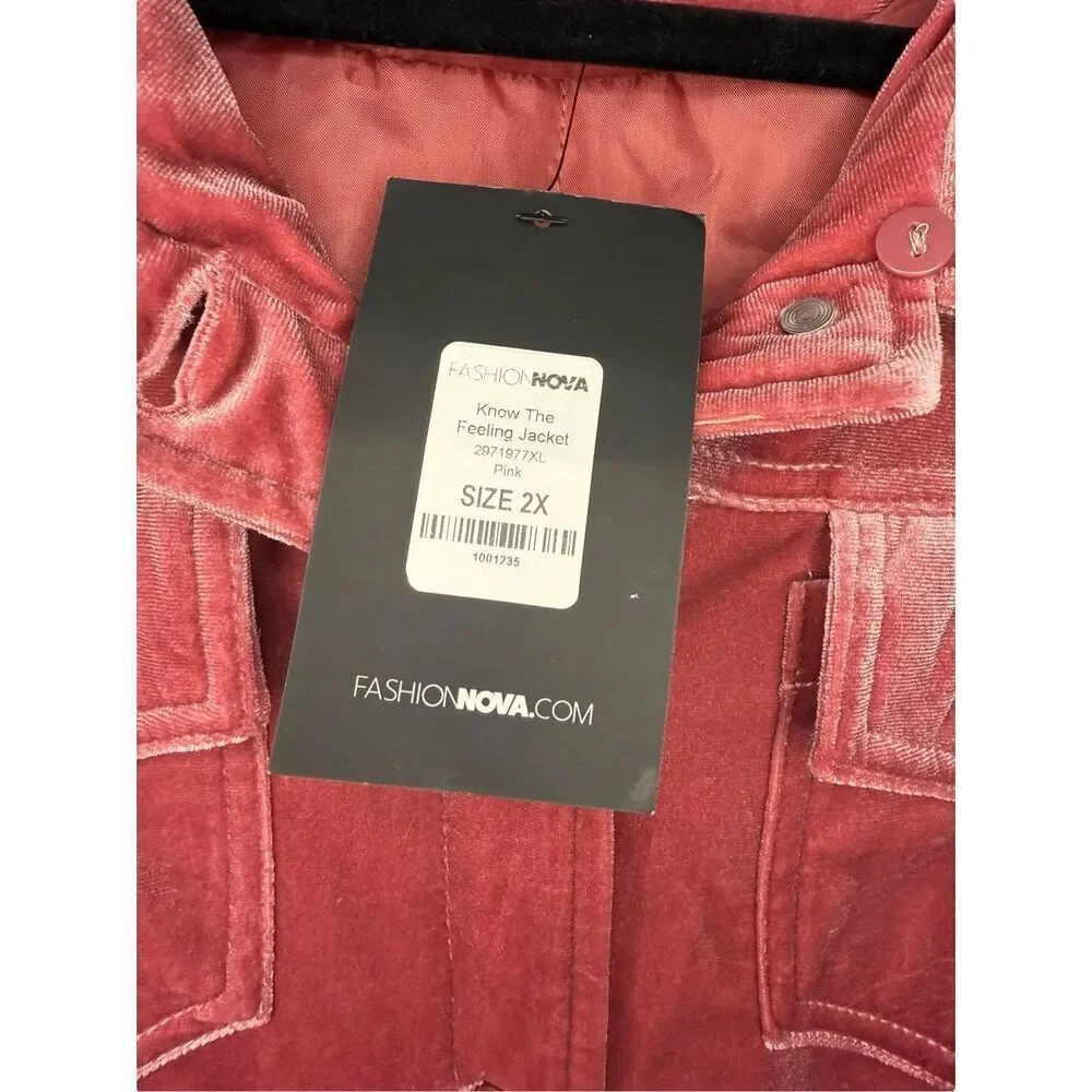 Fashion Nova Women’s 2X Know the Feeling Velvet Jacket Mauve Pink‎ NEW